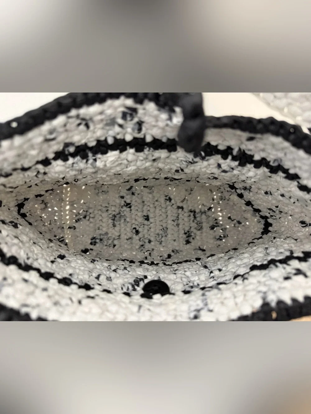 Crochet Hobo Bag Black White Stripe Boho Knit Shoulder Purse